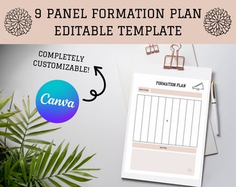 Editable 9 Panel Formation Template, Cheer Coach planner, printable