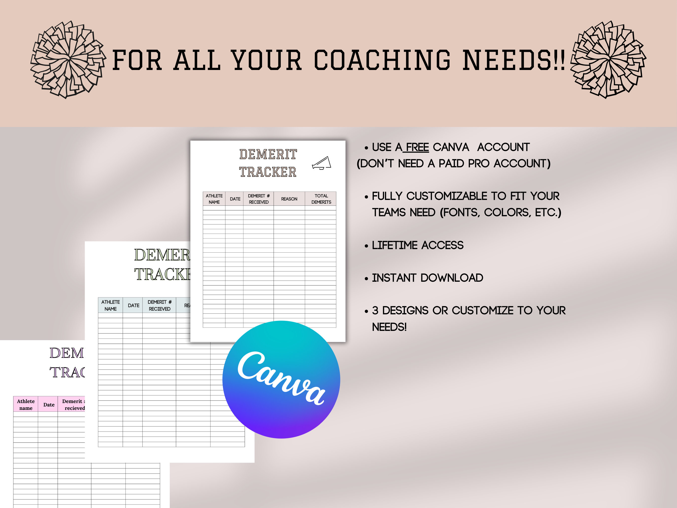 Editable Cheer Team Demerit Tracker Template, Cheer Coach Planner ...