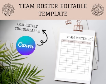 Modello modificabile del roster della squadra, pianificatore di Cheer Coach, stampabile
