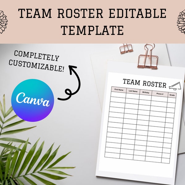 Team Roster Template Etsy Team Roster Template Etsy