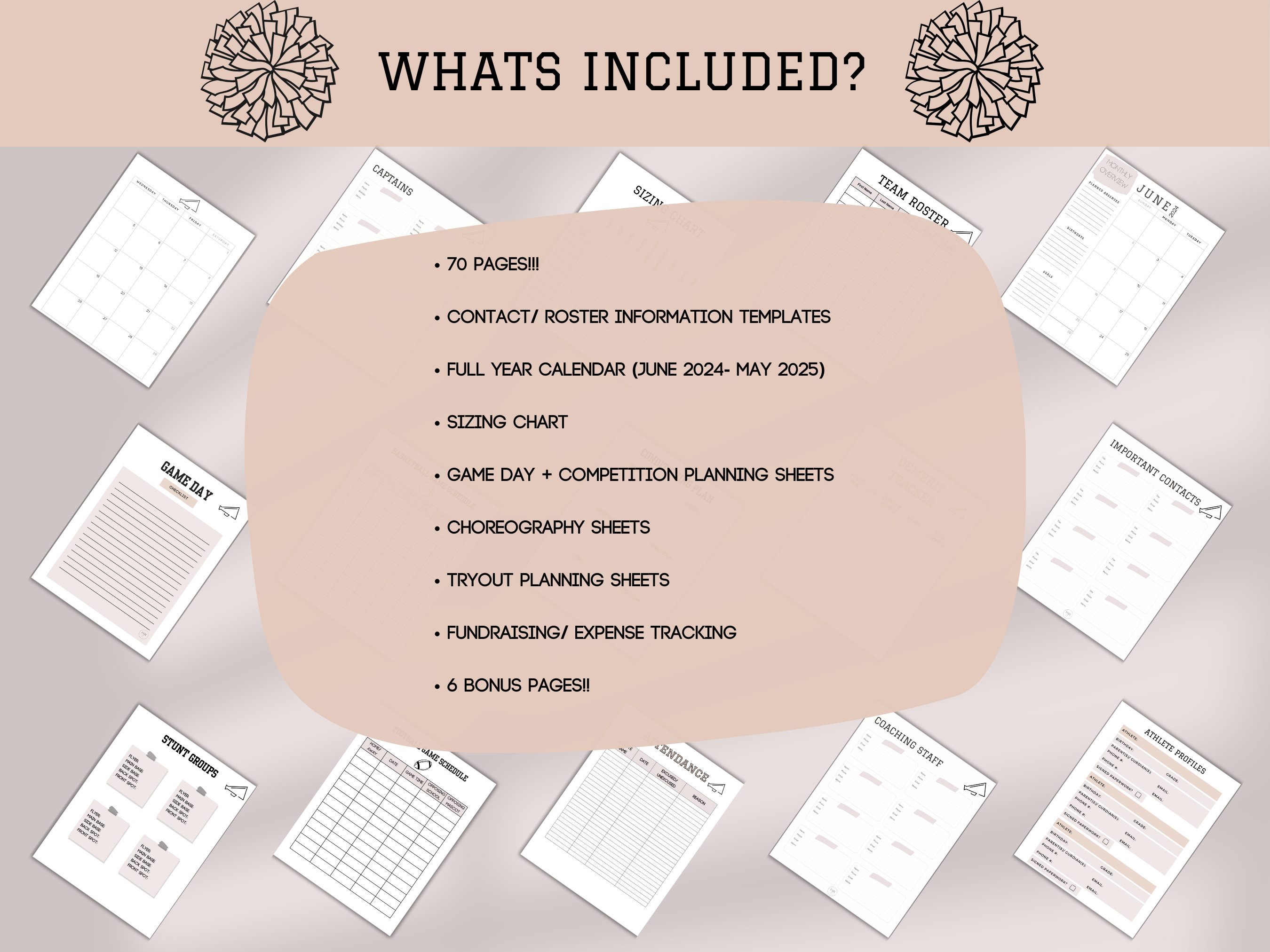 Editable Cheer Coach Binder Cheer Coach Planner FULL BUNDLE 70 Pages