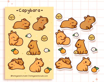 Capybara Sticker Sheet | Waterproof Glossy Vinyl Sticker Sheet | Cute for Water Bottle Bullet Journal Laptop Notebook Phone