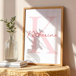 Custom Name Wall Art Personalized Initial Print Nursery Kids Room Decor Name Monogram Wooden Framed Poster