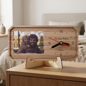 Reloj de madera rectangular personalizado con nombre personalizado, reloj de pared de madera rústica, decoración del hogar, regalo para inauguración de la casa familiar