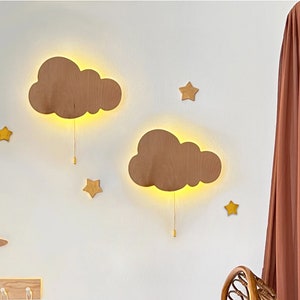 Cloud Nursery Lighting, Cloud Lamp, Cloud Lighting, 2 Piece Wooden Wall Lighting, Baby Night Light, Handmade Gift, Kids Room Lamp