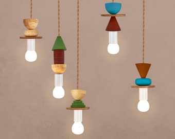 Handmade Wooden Pendant Light, Ceiling Lighting, Contemporary Lighting, Bohemian Hanging Lamp, Kids Room Lighting, Nursery Pendant Light