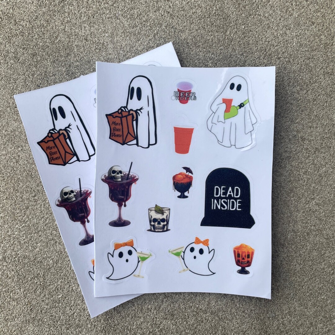 Funny Halloween Stickers Set of 3 Handmade Boozy Ghost Sticker Sheets