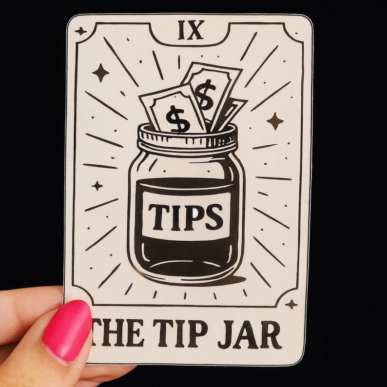 Tip Jar Sticker - Tarot Card Stickers - Cocktail Bar Art - Waterproof Decal image 2