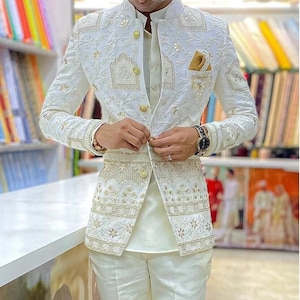 Indian Ethnic Stylish Sequins Zari Designer Jodhpuri Suit for Man, Suit for Groom, Jodhpuri Blazer for Wedding, Bandhgala Suit for Men