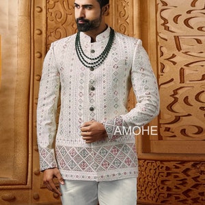 Indian Ethnic Heavy Embroidery Sequin Jodhpuri Suit for Man, Designer Jodhpuri Suit for Groom, Embroidery Jodhpuri Blazer for Wedding Man