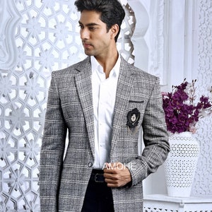 Wedding Check Blazer Etsy