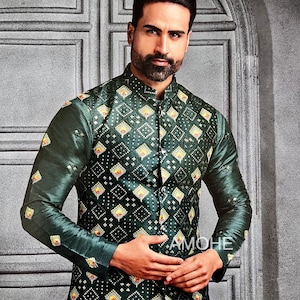 Nehru jacket with black kurta pajama top