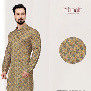 Indian Ethnic Printed Kurta Pajama Set, Haldi Kurta Pajama Set for Men, Wedding Kurta Pajama Set, Self Print Kurta and Pant Pajama for Man