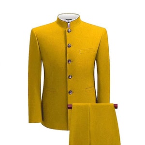 Yellow Indian Ethnic Stylish Jodhpuri Suit for Men Mandarin Suit for ...