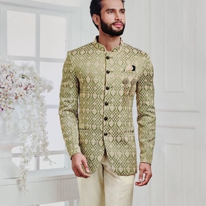 Indian Ethnic Stylish Contrast Jodhpuri Suit for Men Mandarin Suit for Men Jodhpuri Blazer for Wedding, Bandhgala Suit for Men Ethnic Wear