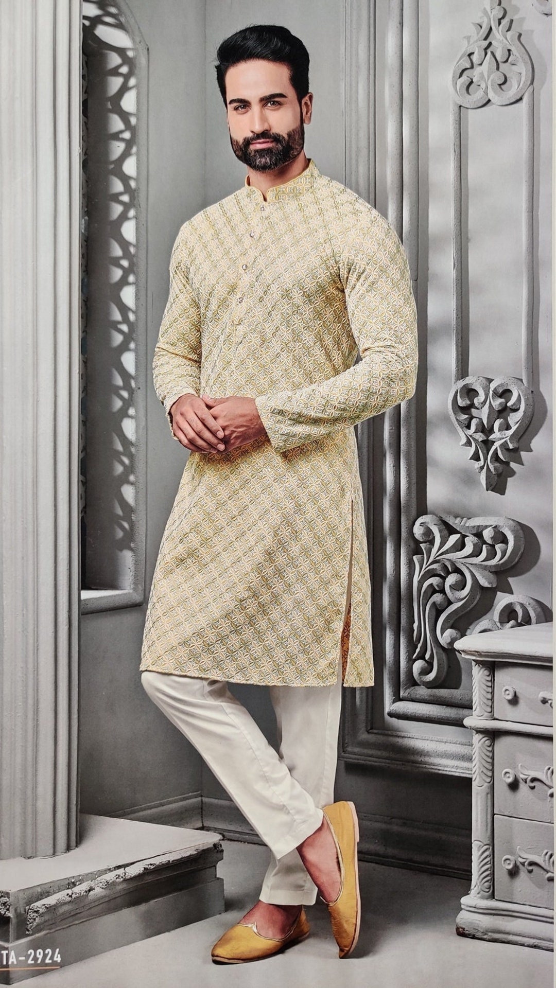 Indian Ethnic Chikankari Kurta & Pajama Set for Men, Designer Kurta