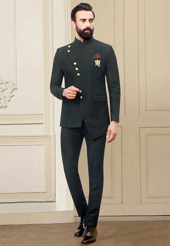 Dark green jodhpuri suit sale