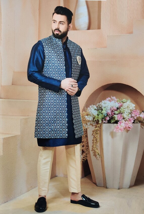 Kurta pajama with long jacket hot sale