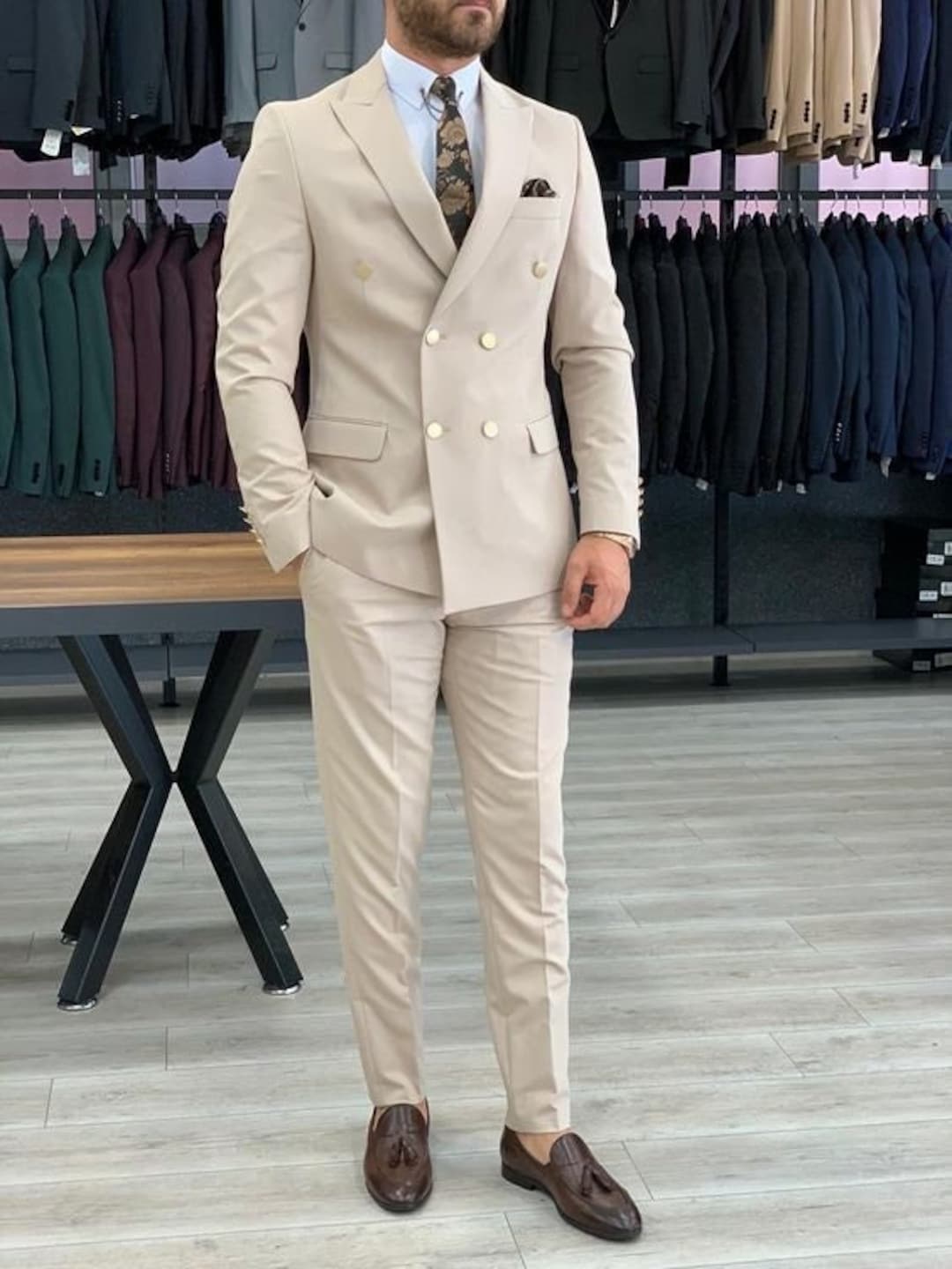 Italian Two Piece Double Breasted Suit for Men All Weather picture