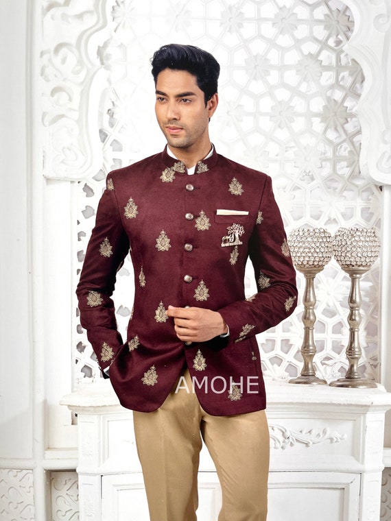 Embroidered Mandarin Collar Jodhpuri Suit For Mens| InMonarch