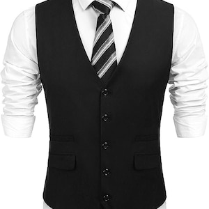 COOFANDY Men's Layered Suit Vest Business Dress Vests Formal Wedding Waistcoat Slim Fit Black Xxl