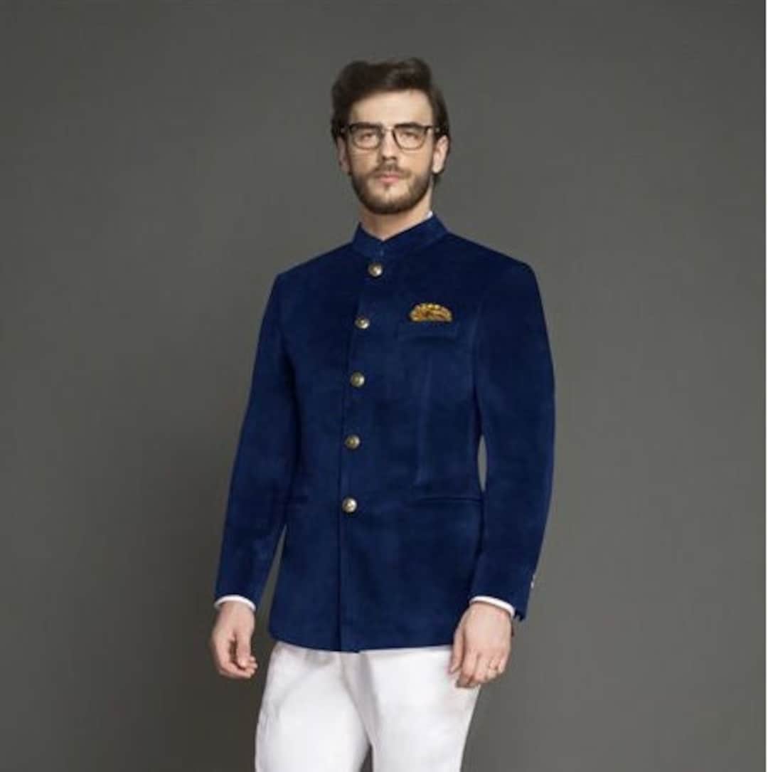 Indian Ethnic Suede Velvet Jodhpuri Blazer for Men Mandarin