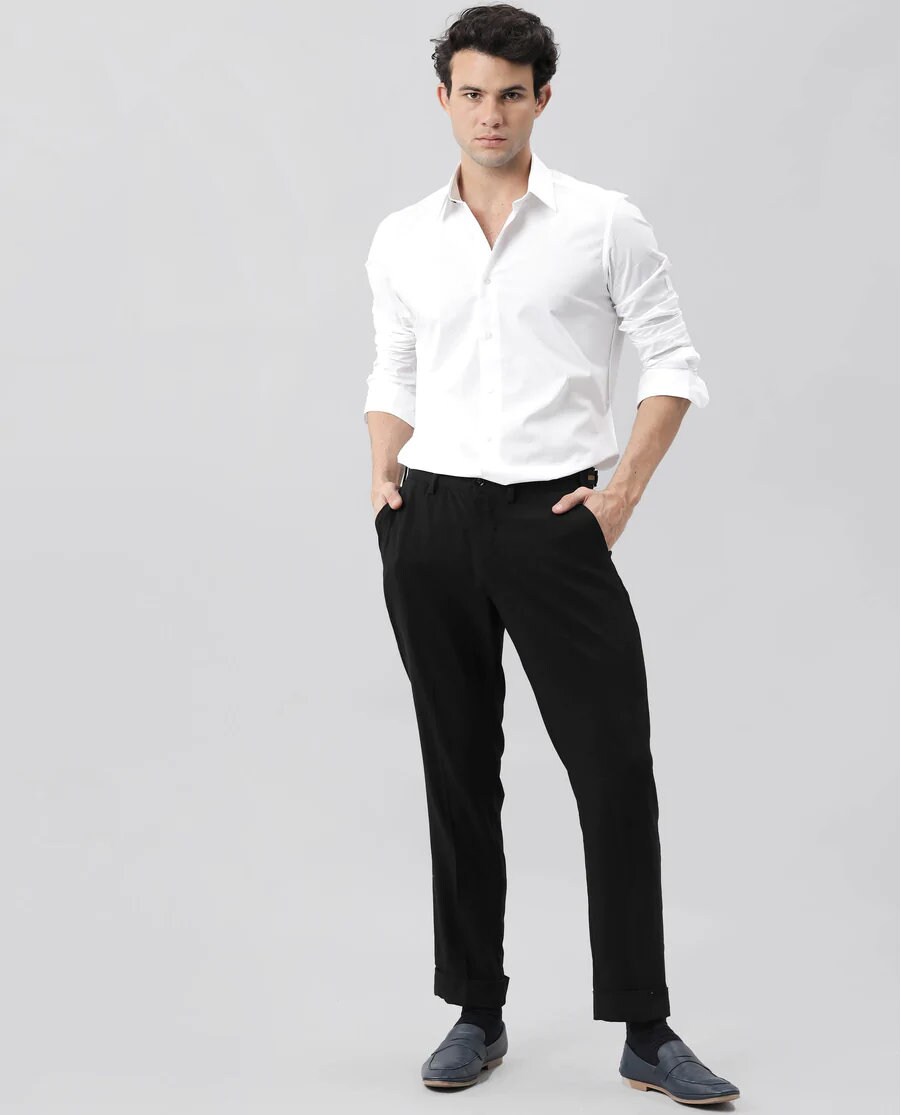 Bright White Formal/Casual Plain-Solid Premium Cotton Embroidered Shirt For  Men