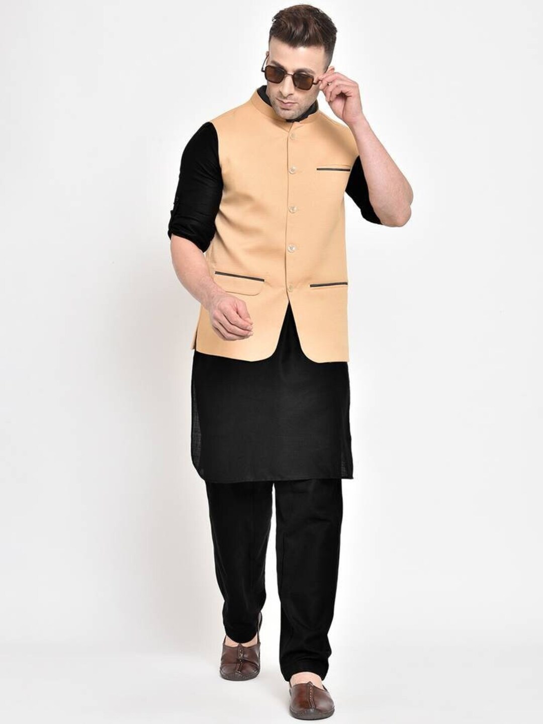 Kurta pyjama set with nehru jacket sale