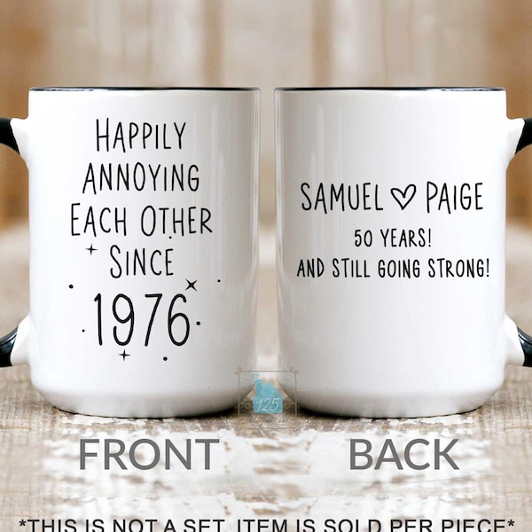 50th Anniversary Mug, 50 Year Wedding Anniversary Gift For Wife Husband, Happy 50 Yr Golden Mom Dad Parents Personalized Couple Coffee Cup