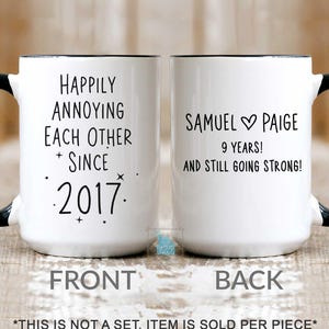 9th Anniversary Mug, 9 Year Wedding Anniversary Gift For Him Her, Happy 9 Yr Pottery Anniversary Wife Husband Personalized Couple Coffee Mug