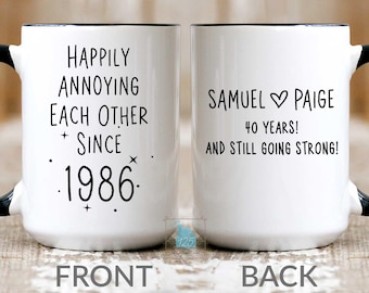 40th Anniversary Mug, 40 Year Wedding Anniversary Gift For Wife Husband, Happy 40 Yr Ruby Mom Dad Parents Personalized Couple Coffee Cup