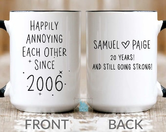 20th Anniversary Mug, 20 Year Wedding Anniversary Gift For Him Her Happy 20 Yr China Anniversary Wife Husband Personalized Couple Coffee Mug