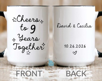 9 Year Anniversary Gifts, Personalized 9th Anniversary Mug, 9th Wedding Anniversary Gift for Her Him, Pottery Anniversary, Cheers To 9 Years