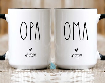 Opa Oma Mug, Pregnancy Announcement Grandparents Gift, Promoted To German Grandpa Grandma Gift, Personalized New Baby Reveal Coffee Cup