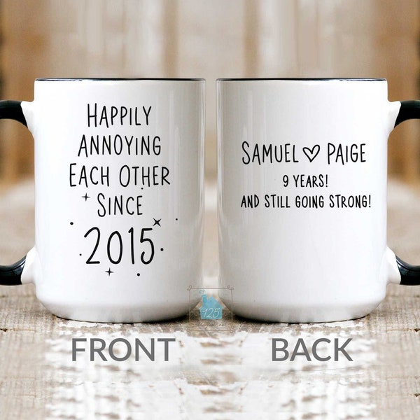 9th Anniversary Mug, 9 Year Wedding Anniversary Gift For Him Her, Happy 9 Yr Pottery Anniversary Wife Husband Personalized Couple Coffee Mug