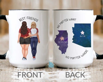 Long Distance Friendship Gift, Best Friend Mug Personalized Best Friend Gift, State To State Coffee Mug, Moving Away Gift for Bestie BFF Cup