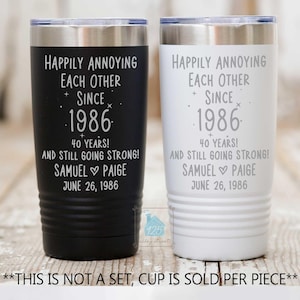 40th Anniversary Tumbler, 40 Year Wedding Anniversary Gift For Him Her, Happy 40 Yr Ruby Anniversary Parents Mom Dad Personalized Travel Cup