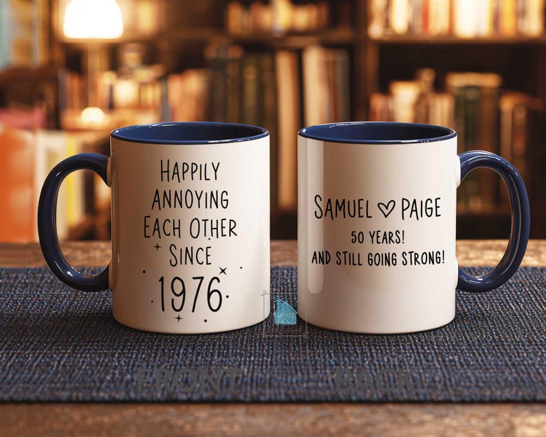 50th Anniversary Mug, 50 Year Wedding Anniversary Gift For Wife Husband, Happy 50 Yr Golden Mom Dad Parents Personalized Couple Coffee Cup image 6