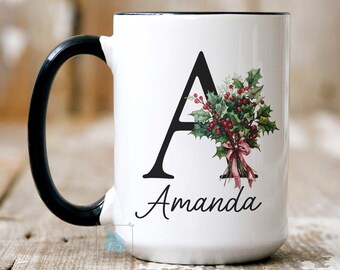 Custom Birth Flower Mug, Personalized Birthflower Gift, Monogram Initial Name with Birth Month Flower, Floral Birthday Cup, Mothers Day Gift