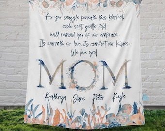 Mom Blanket For Mom Gift, Mom Birthday Gift From Daughter Son Kids Names, Mothers Day Gift, Personalized Mom Beach Lover Themed Keepsake