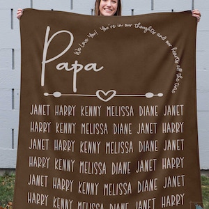 Papa Blanket, Personalized Papa Gift For Grandpa Blanket From Grandkids Names Dad Father In Law Grandpa Birthday Christmas Fathers Day Gift