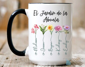 Abuela's Garden Mug With Custom Birth Flower And Grandkids Names, Personalized Abuela Birthday Gift, Spanish Grandma Cup, Mothers Day Gift