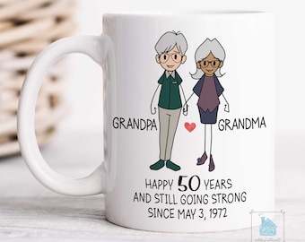 50th Anniversary Mug, 50 Year Wedding Anniversary Gift For Her Him, Happy 50 Yr Golden Gold Mom Dad Parents Personalized Couple Coffee Cup