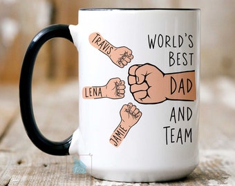 Personalized Dad Fist Bump Mug, Dad Mug With Kids Names, Fathers Day Gift From Daughter Son, Funny Dad's Team Coffee Mug, Dad Birthday Gift