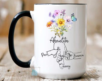 Abuelita Mug, Abuelita Birthday Gift, Floral Abuelita Mothers Day Gift For Abuelita Hands with Grandkids Names Personalized Abuelita Regalo