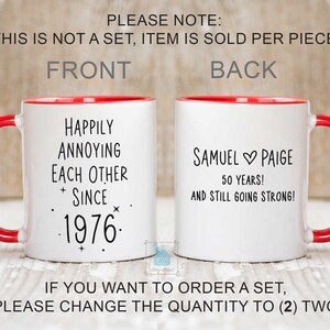 50th Anniversary Mug, 50 Year Wedding Anniversary Gift For Wife Husband, Happy 50 Yr Golden Mom Dad Parents Personalized Couple Coffee Cup image 2