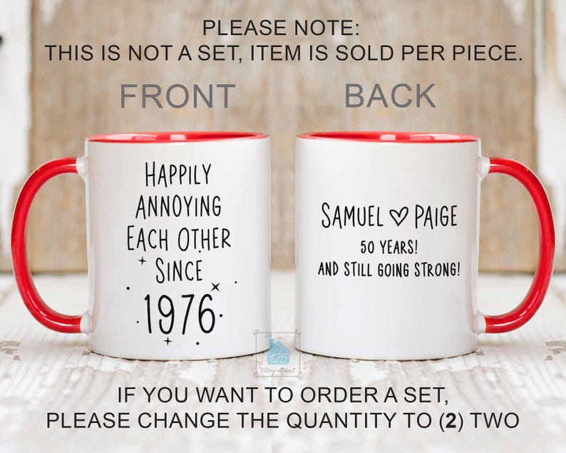 50th Anniversary Mug, 50 Year Wedding Anniversary Gift For Wife Husband, Happy 50 Yr Golden Mom Dad Parents Personalized Couple Coffee Cup image 2