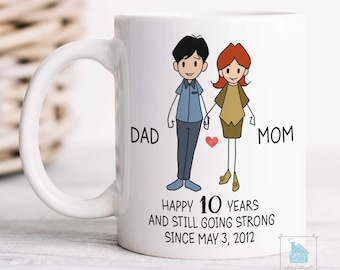 10th Anniversary Mug, 10 Year Wedding Anniversary Gift For Her Him, Happy 10 Yr Tenth Tin Husband Wife Gift Personalized Couple Coffee Cup
