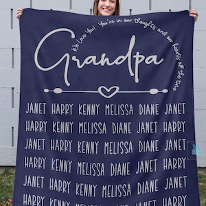 Grandpa Blanket Personalized Grandpa Gift For Grandpa Christmas Blanket With Grandkids Names, Dad Father In Law Grandpa Birthday Fathers Day