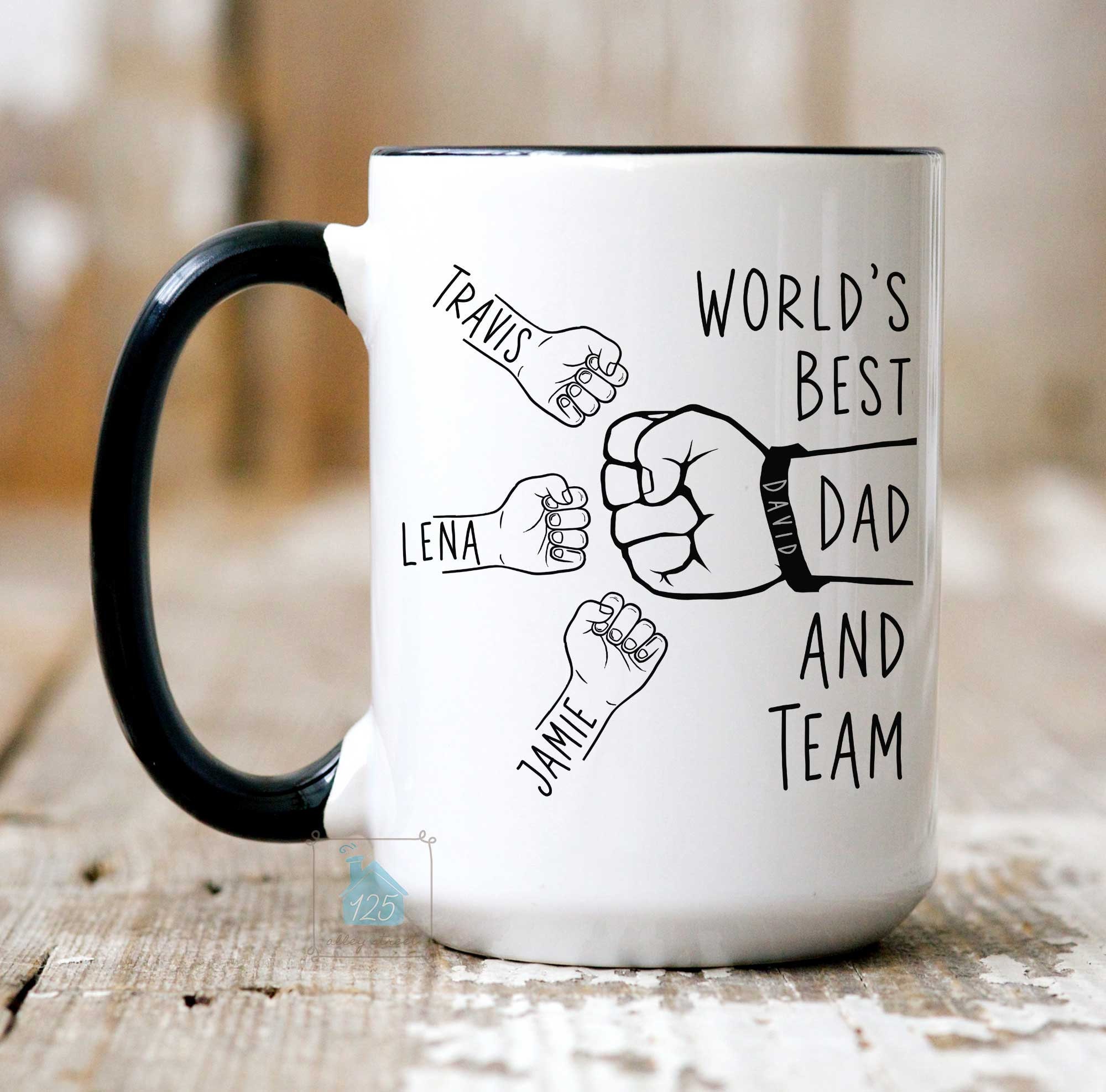 Dad Mug, Gift for Dad Fist Bump With Kids Names, Fathers Day Gift